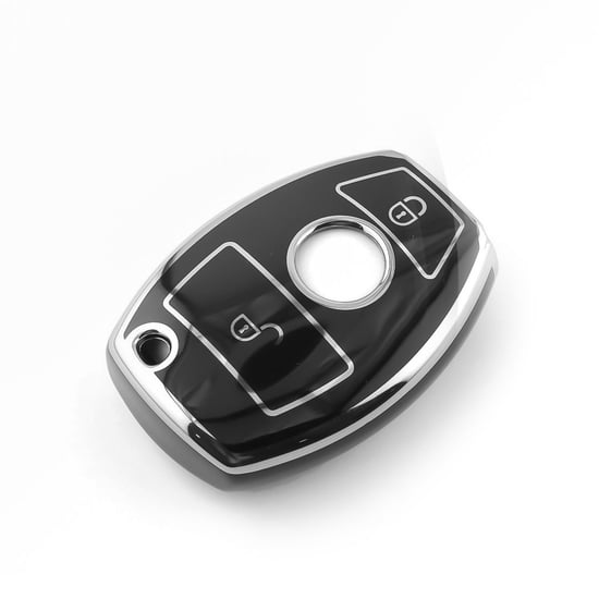 New-Aftermarket-Nano-High-Quality-Cover-For-Mercedes-Remote-Key-2-Button-Black-Color-Silver-Frame-Benz-A11Y2---Emirates-Keys