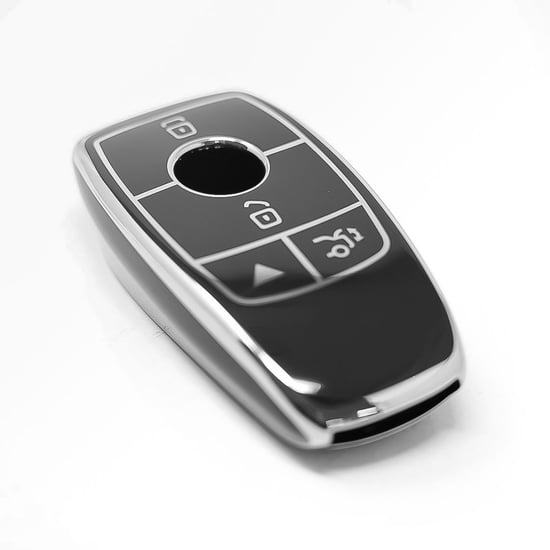 New-Aftermarket-Nano-High-Quality-Cover-For-Mercedes-Remote-Key-4-Button-Black-Color-Silver-Frame-Benz-B11Y4---Emirates-Keys