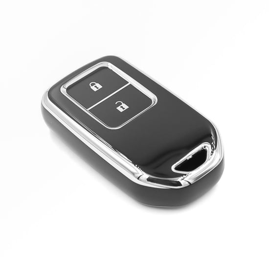 New-Aftermarket-Nano-High-Quality-Cover-For-Honda-Remote-Key-2-Button-Black-Color-Silver-Frame-HD-A11Y2---Emirates-Keys