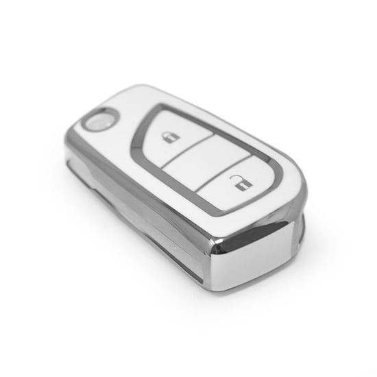 New-Aftermarket-Nano-High-Quality-Cover-For-Toyota-Remote-Key-2-Button-White-Color-Silver-Frame-TYT-C11Y2---Emirates-Keys