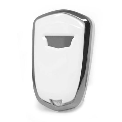 New-Aftermarket-Nano-High-Quality-Cover-For-Cadillac-Remote-Key-4-Button-White-Color-Silver-Frame-CDLC-A11Y4---Emirates-Keys