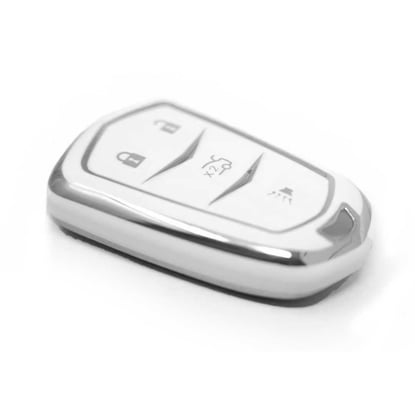 New-Aftermarket-Nano-High-Quality-Cover-For-Cadillac-Remote-Key-4-Button-White-Color-Silver-Frame-CDLC-A11Y4---Emirates-Keys