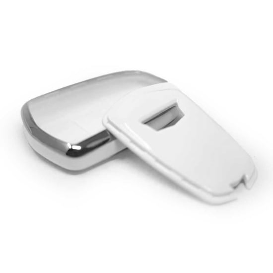 New-Aftermarket-Nano-High-Quality-Cover-For-Cadillac-Remote-Key-4-Button-White-Color-Silver-Frame-CDLC-A11Y4---Emirates-Keys