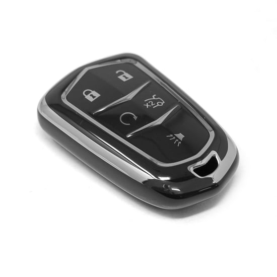 New-Aftermarket-Nano-High-Quality-Cover-For-Cadillac-Remote-Key-5-Button-Black-Color-Silver-Frame-CDLC-A11Y5---Emirates-Keys
