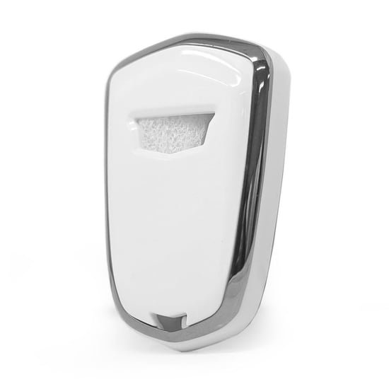 New-Aftermarket-Nano-High-Quality-Cover-For-Cadillac-Remote-Key-5-Button-White-Color-Silver-Frame-CDLC-A11Y5---Emirates-Keys