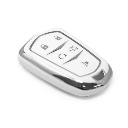 New-Aftermarket-Nano-High-Quality-Cover-For-Cadillac-Remote-Key-5-Button-White-Color-Silver-Frame-CDLC-A11Y5---Emirates-Keys