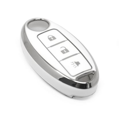 New-Aftermarket-Nano-High-Quality-Cover-For-Nissan-Remote-Key-3-Button-White-Color-Silver-Frame-NS-A11Y3A---Emirates-Keys