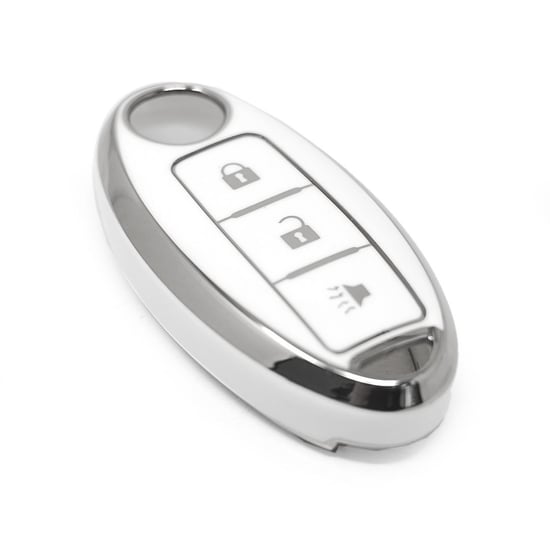 New-Aftermarket-Nano-High-Quality-Cover-For-Nissan-Remote-Key-3-Button-White-Color-Silver-Frame-NS-A11Y3A---Emirates-Keys