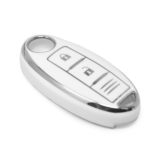 New-Aftermarket-Nano-High-Quality-Cover-For-Nissan-Remote-Key-2-Button-White-Color-Silver-Frame-NS-A11Y3C---Emirates-Keys