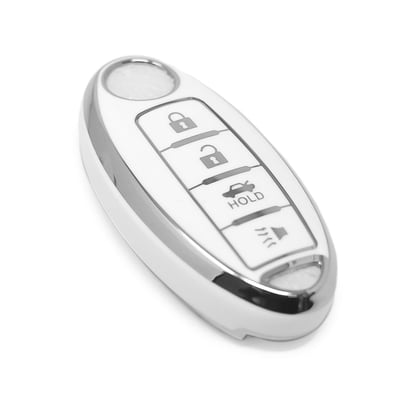 New-Aftermarket-Nano-High-Quality-Cover-For-Nissan-Remote-Key-4-Button-White-Color-Silver-Frame-NS-A11Y4A---Emirates-Keys