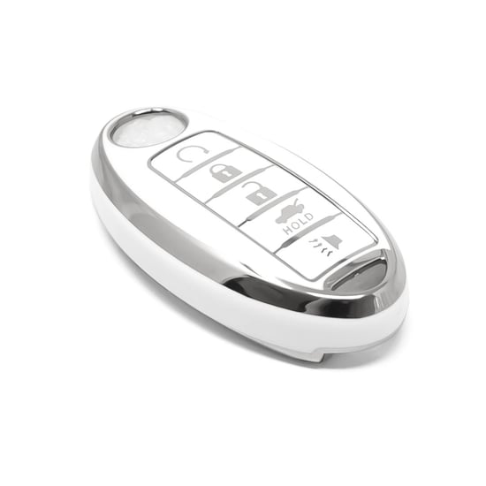 New-Aftermarket-Nano-High-Quality-Cover-For-Nissan-Remote-Key-5-Button-White-Color-Silver-Frame-NS-A11Y5---Emirates-Keys