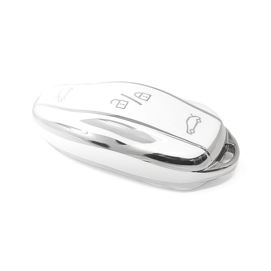New-Aftermarket-Nano-High-Quality-Cover-For-Tesla-Remote-Key-4-Button-White-Color-Silver-Frame-TSL-C11Y---Emirates-Keys