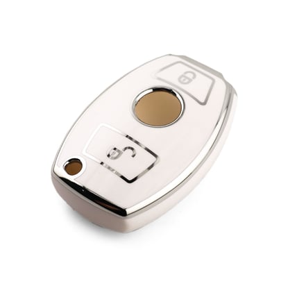 New-Aftermarket-Nano-High-Quality-Cover-For-Mercedes-Remote-Key-2-Button-White-Color-Silver-Frame-Benz-A11Y2---Emirates-Keys