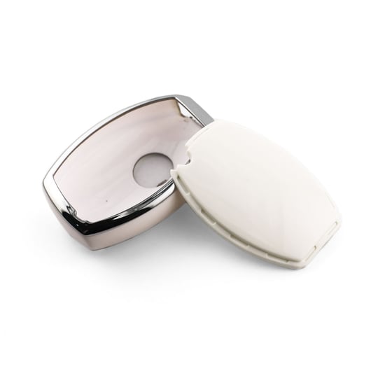 New-Aftermarket-Nano-High-Quality-Cover-For-Mercedes-Remote-Key-2-Button-White-Color-Silver-Frame-Benz-A11Y2---Emirates-Keys