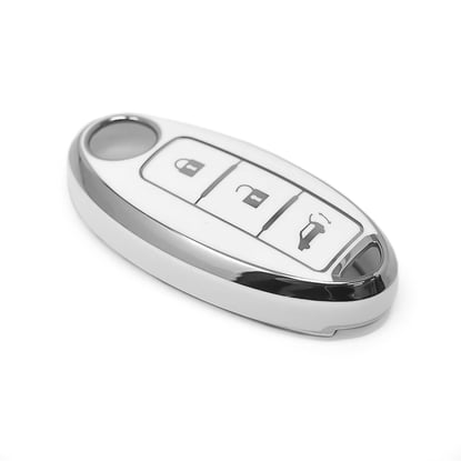 New-Aftermarket-Nano-High-Quality-Cover-For-Nissan-Remote-Key-3-Button-White-Color-Silver-Frame-NS-A11Y3B---Emirates-Keys