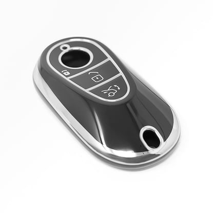 New-Aftermarket-Nano-High-Quality-Cover-For-Mercedes-Remote-Key-4-Button-Black-Color-Silver-Frame-Benz-C11Y---Emirates-Keys