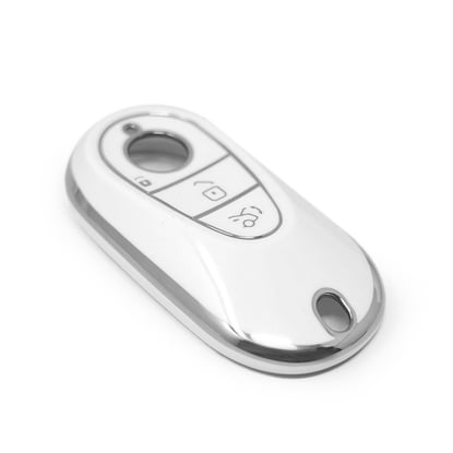 New-Aftermarket-Nano-High-Quality-Cover-For-Mercedes-Remote-Key-3-Button-White-Color-Silver-Frame-Benz-C11Y---Emirates-Keys