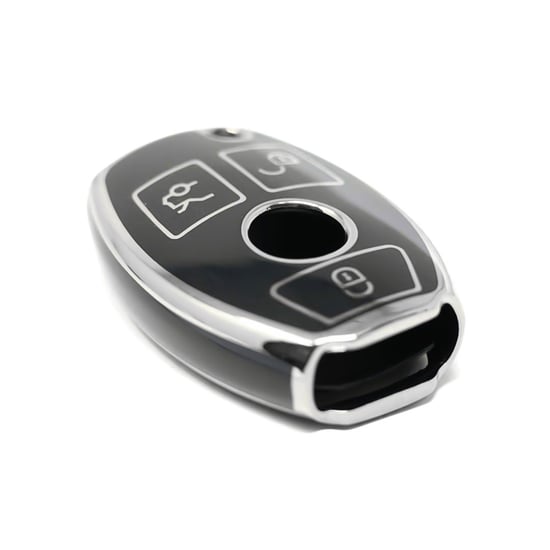 New-Aftermarket-Nano-High-Quality-Cover-For-Mercedes-Remote-Key-3-Button-Black-Color-Silver-Frame-Benz-A11Y3---Emirates-Keys
