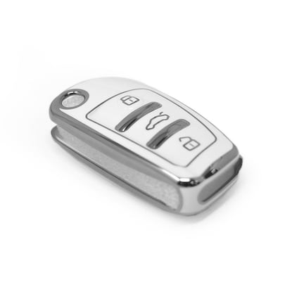 New-Aftermarket-Nano-High-Quality-Cover-For-Audi-Remote-Key-3-Button-White-Color-Silver-Frame-Audi-C11Y---Emirates-Keys