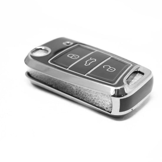 New-Aftermarket-Nano-High-Quality-Cover-For-VW-Remote-Key-3-Button-Black-Color-Silver-Frame-VW-B11Y3---Emirates-Keys