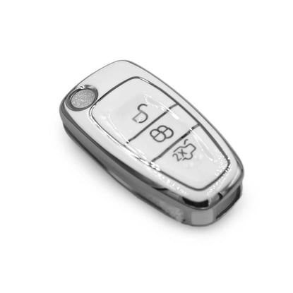 New-Aftermarket-Nano-High-Quality-Cover-For-Ford-Remote-Key-3-Button-White-Color-Silver-Frame-Ford-E11Y---Emirates-Keys