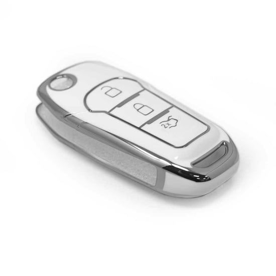 New-Aftermarket-Nano-High-Quality-Cover-For-Ford-Remote-Key-3-Button-White-Color-Silver-Frame-Ford-F11Y---Emirates-Keys