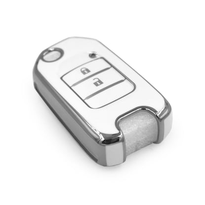 New-Aftermarket-Nano-High-Quality-Cover-For-Honda-Remote-Key-2-Button-White-Color-Silver-Frame-HD-B11Y2---Emirates-Keys