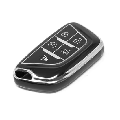 New-Aftermarket-Nano-High-Quality-Cover-For-Cadillac-Remote-Key-5-Button-Black-Color-Silver-Frame-CDLC-B11Y5---Emirates-Keys