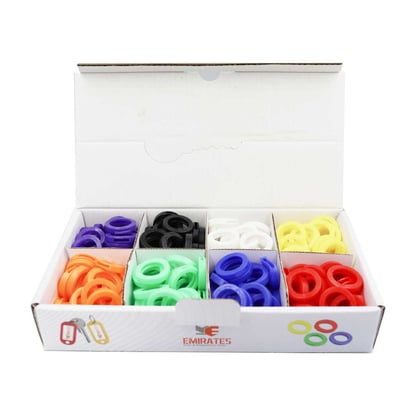 New-Aftermarket-Silicone-Key-Ring-Colorful-Toppers--200-PCs-Box-Bright-Color-Hollow-Silicone-Key-Cap-Cover-Topper-Keyring-Keychain---Emirates-Keys