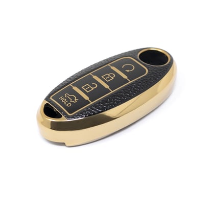 New-Aftermarket-Nano-High-Quality-Gold-Leather-Cover-For-Nissan-Remote-Key-4-Buttons-Black-Color-NS-A13J4B---Emirates-Keys