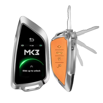 New Aftermarket LCD SK-06 Universal Flip Remote Key Knife Style Silicone Orange Color ( PKE Car-Level Comfortable Entry System )