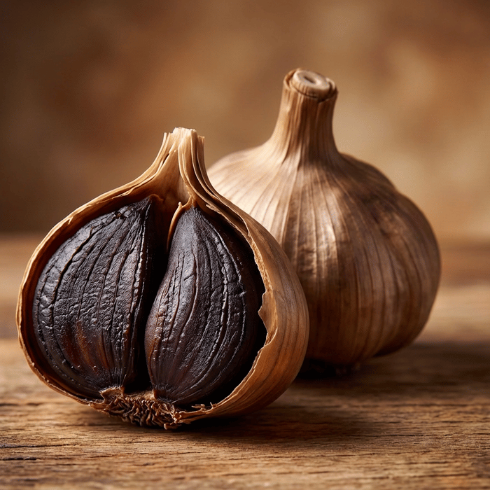 Slow-fermented black garlic, aged 90 days
