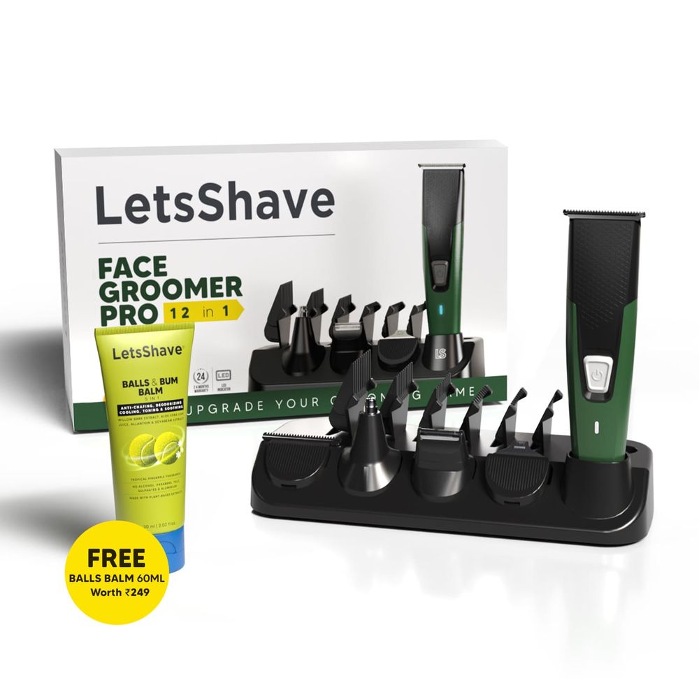  Face Groomer Pro 12-in-1 Trimmer + Free Balls & Bum Balm (60ml)