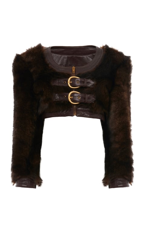 Shearling-Leather Cropped Jacket