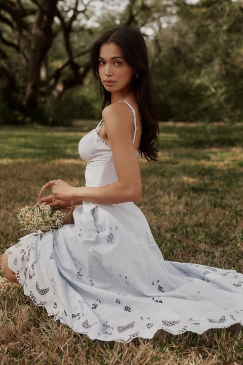 Bluebell Lace + Cotton Broderie Anglais Midi Sundress