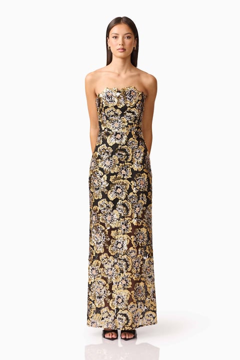 Celeste Strapless Gown in Black and Gold