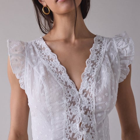 Aurelia Lace Trim Flutter Sleeve Blouse