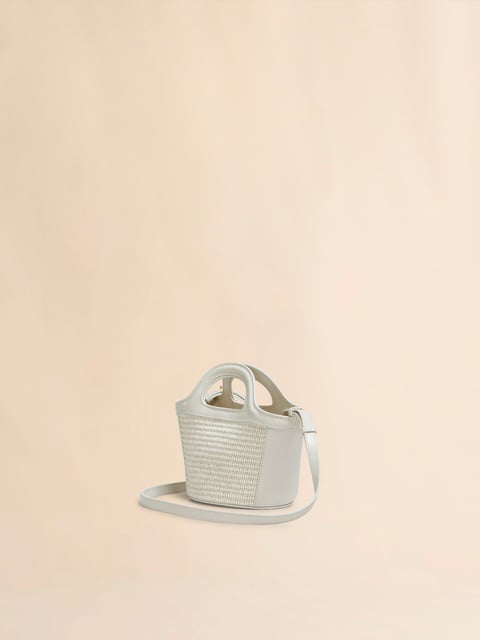 Tropicalia Micro Bag in ivory leather and raffia-effect fabric