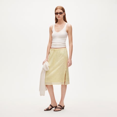 Drawstring slip skirt in beaded cotton