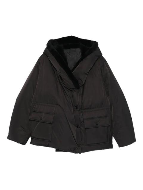 cinched puffer jacket black
