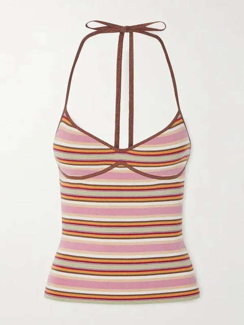 Citara Striped Knitted Halterneck Tank - Pink