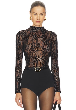 Lace Mock Neck Bodysuit in Black001