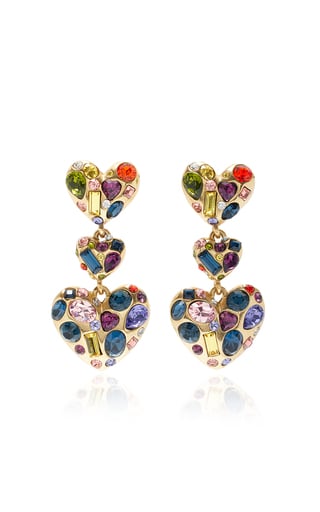 Crystal-Embellished Gold-Tone Heart Earrings