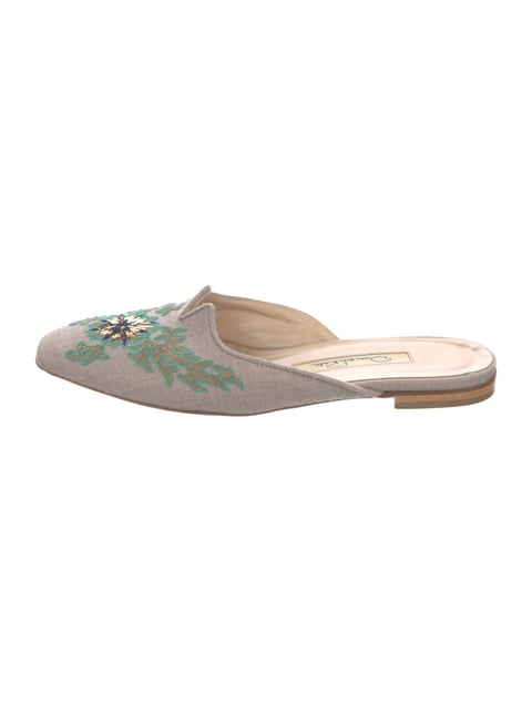 Printed Embroidered Accent Mules