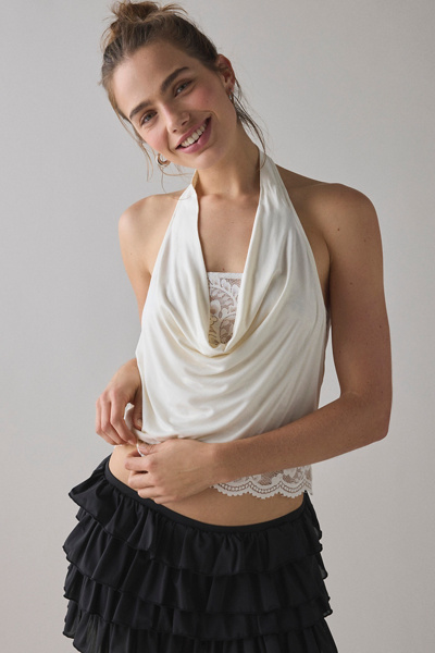 Carla Layered Lace Twofer Cowl Neck Halter Top