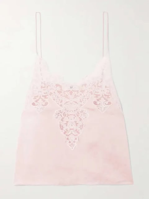 Cotton-blend Lace-trimmed Silk-satin Top