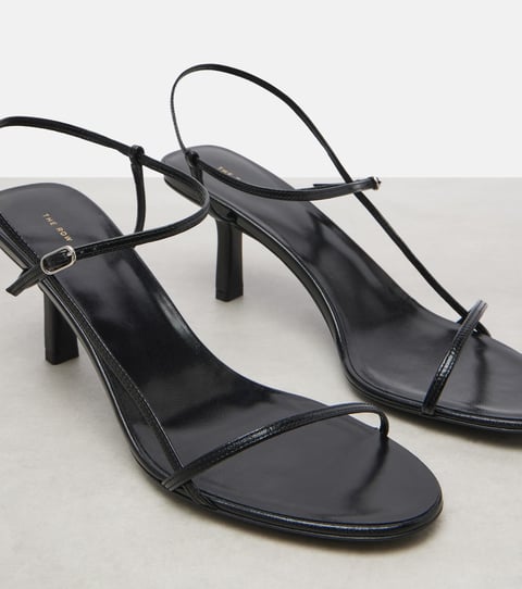 Bare mid-heel leather sandals