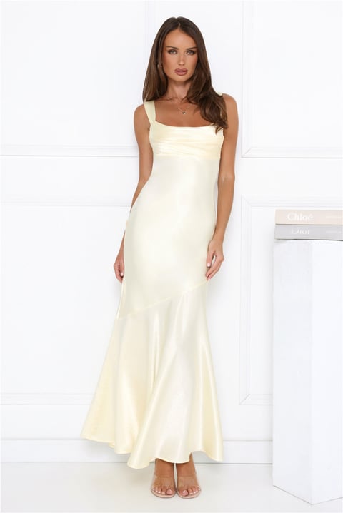Kiss Crush Satin Maxi Dress Yellow | Hello Molly US