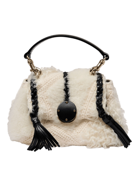 Chloe Mini Penelope Crochet and Genuine Shearling Bag in Snow White