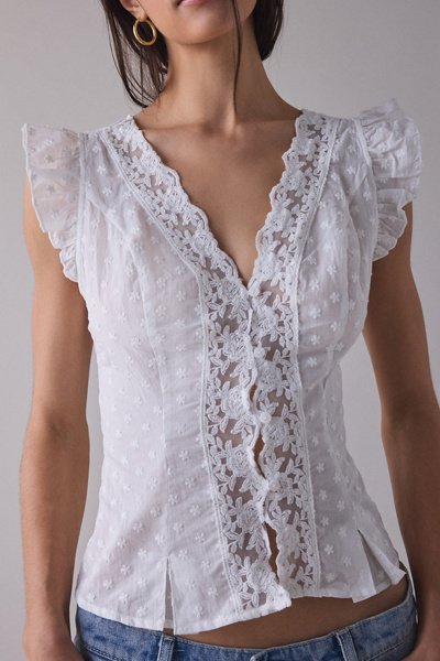 Aurelia Lace Trim Flutter Sleeve Blouse